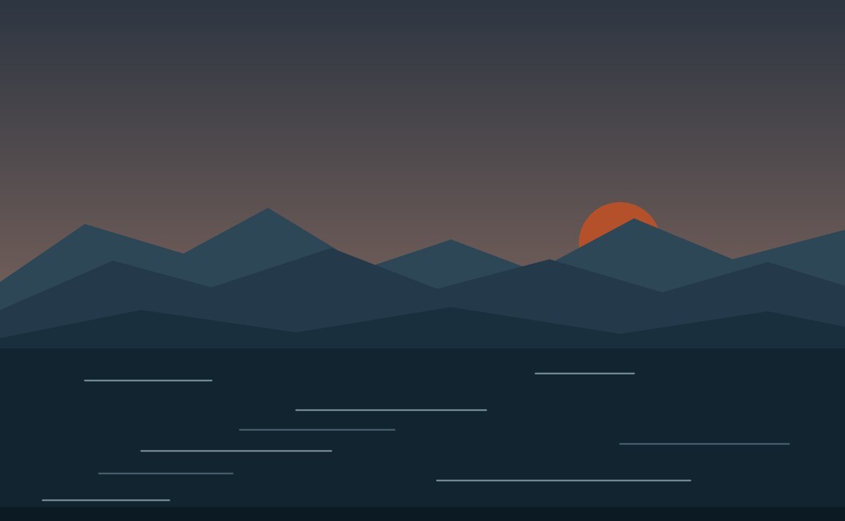 Kväll över Storsjön med fjällkammen västerut — egen illustration, inte ett fotografi